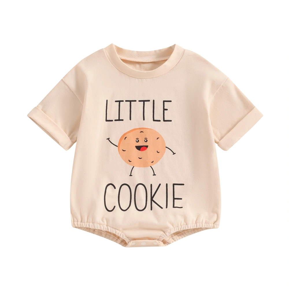 Baby Girls Boys Round Neck Letter Cookie Print Short Sleeve Romper