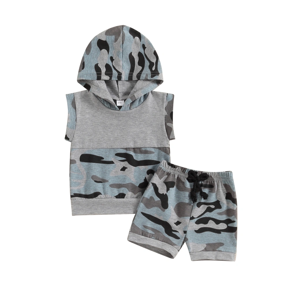 Baby Boys Shorts Set Camouflage Hooded Vest with Elastic Waist Shorts