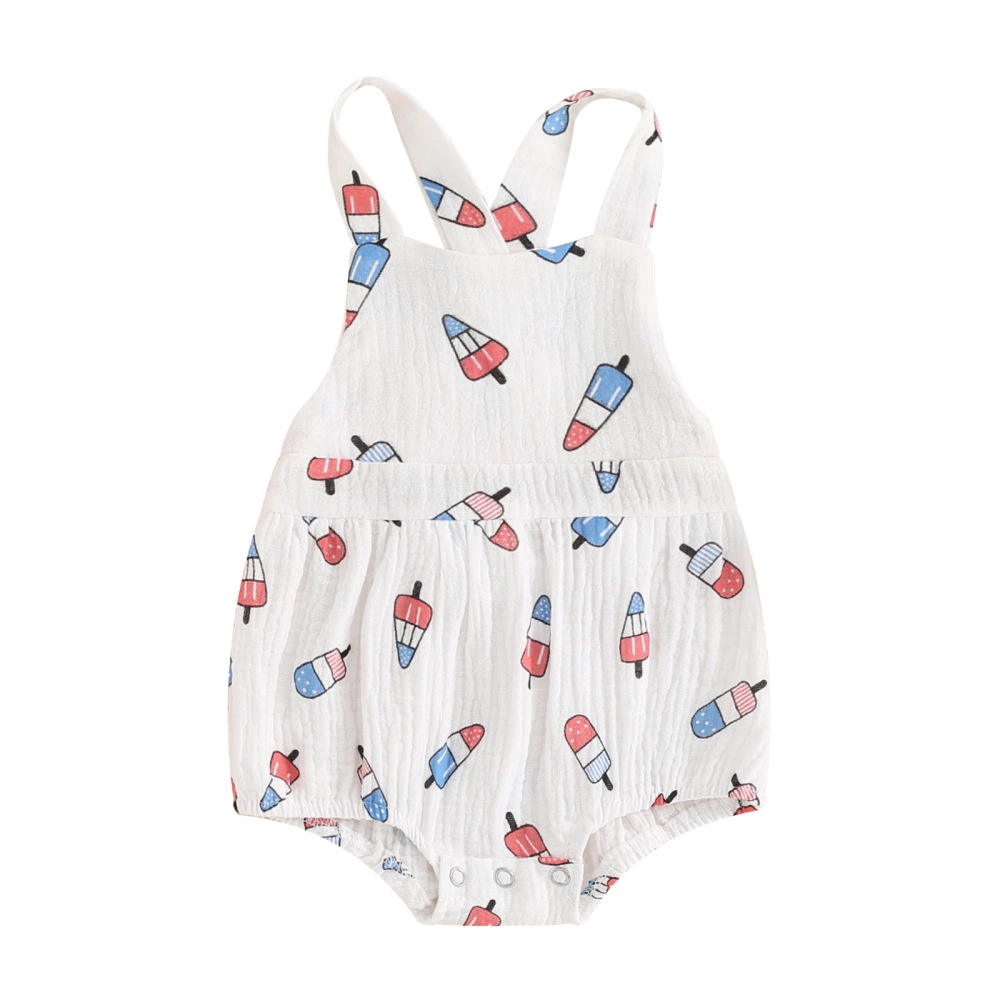 Baby Girls Boys Square Neck Sleeveless American Flag Print Overalls 