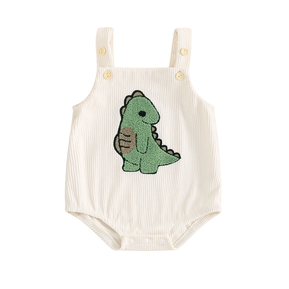 Baby Boy Casual Square Neck Dinosaur Embroidery Corduroy Overalls