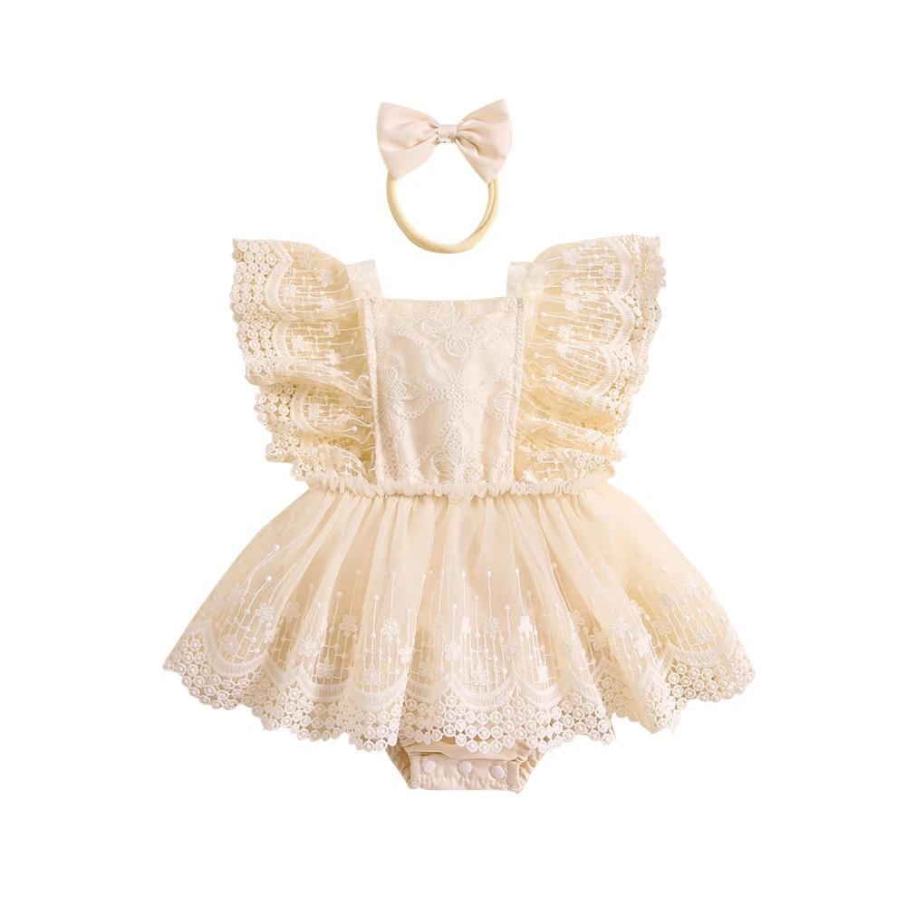 Baby Girls Rompers Dress Butterfly Lace Clothes with Headband