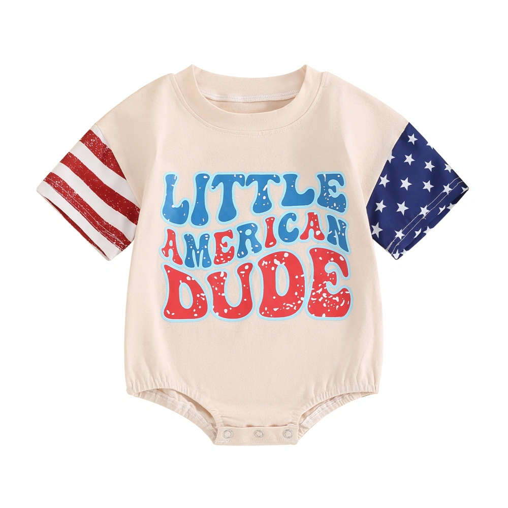 Baby Boy Romper, Short Sleeve Letters Stars Stripes Summer Bodysuit