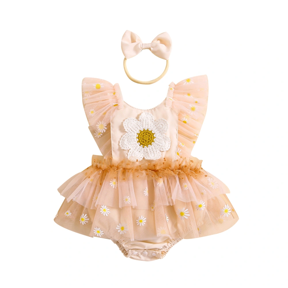 Baby Girl Outfit, Fly Sleeve Flower Romper with Bow Hairband