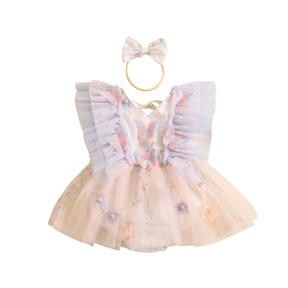 Baby Girl Set, 3D Butterfly Fly Sleeve Mesh Romper Dress Bow Headband 