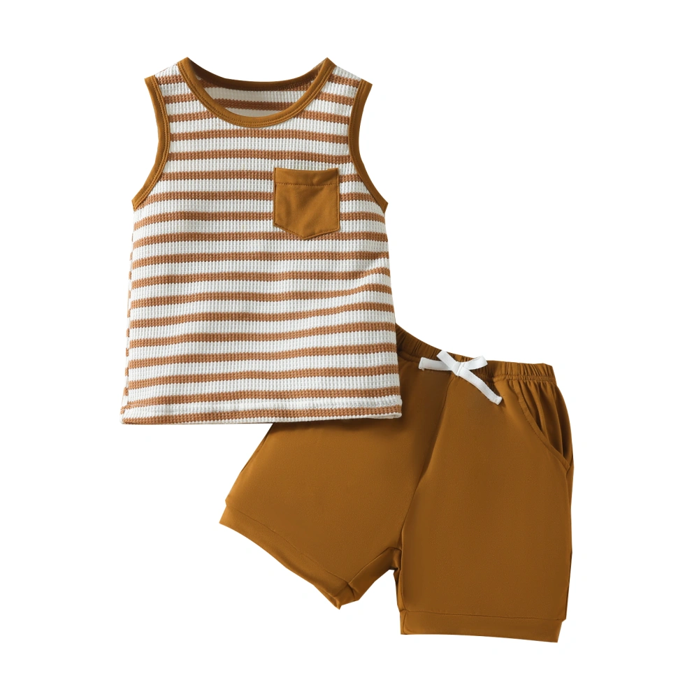 Toddler Boys Summer Outfits Stripe Pocket Tops Elastic Waist Shorts