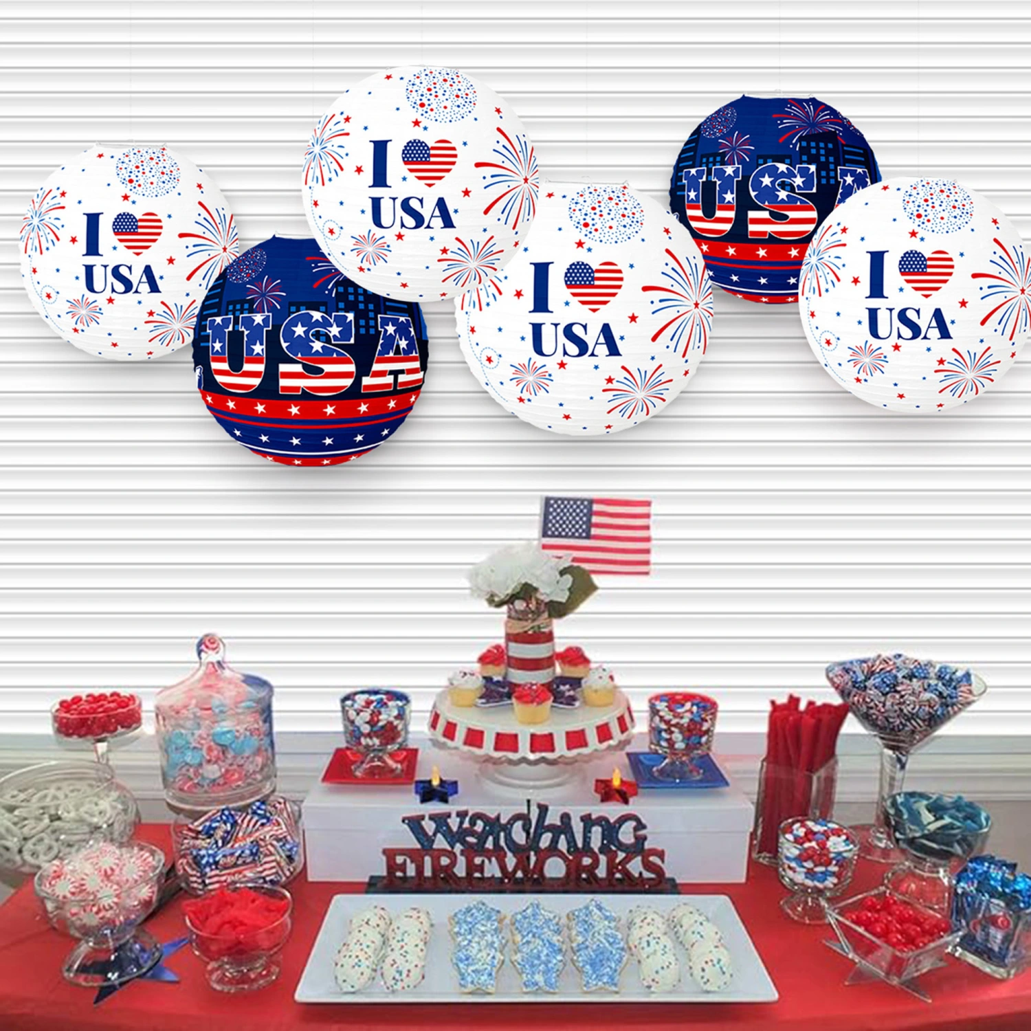4th of July Paper Lanterns, Patriotic Hanging Independence Day Decor