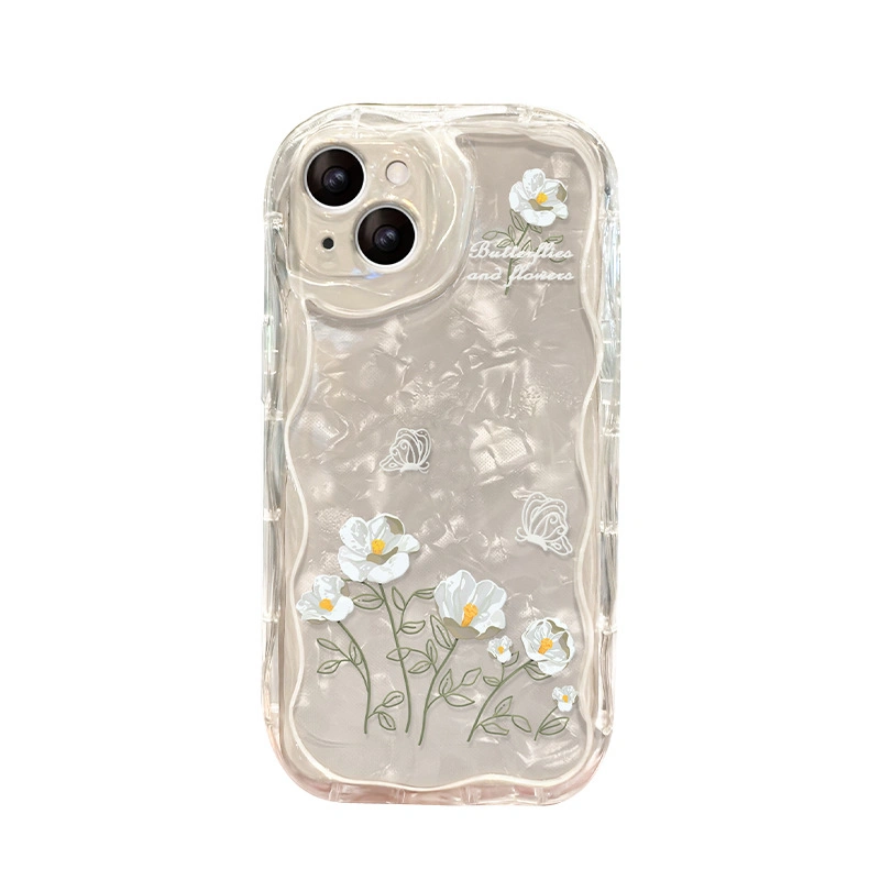 Flower Print Case with Heart Pearl Chain Protective Cover for Xiaomi 14