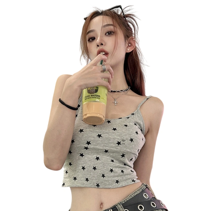 Women Crop Camisole Star Print Summer Spaghetti Strap Tank Tops