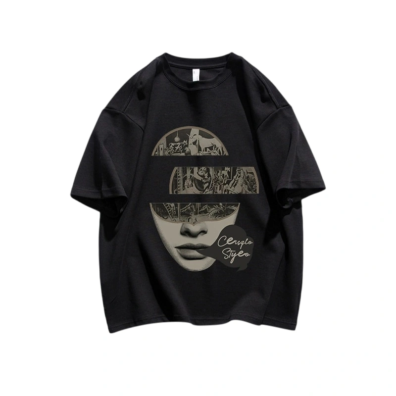 Women T-shirt, Crew Neck Short Sleeve Face Print Summer Loose Tops