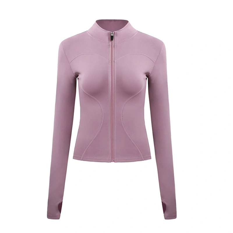 Womens Full Zip Long Sleeve Pullover Solid Color Slim Yoga Jacket