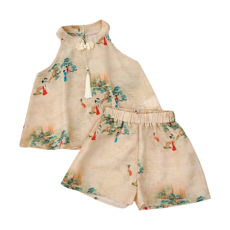 Baby Girls Summer Chinese Outfit Tassels Sleeveless Tops and Shorts 