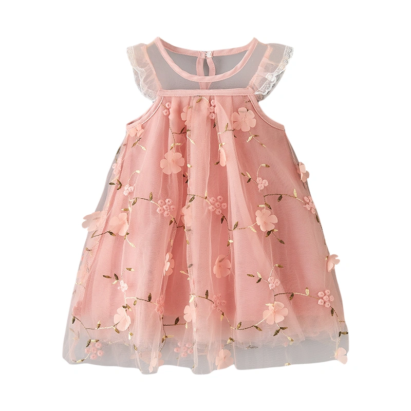 Baby Girls Tulle Dress Summer Casual Floral Embroidered A-Line Dress