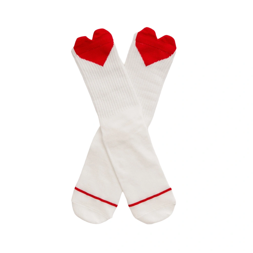 Women's Calf Socks Cozy Cute Heart Patch Ribbed Athletic Crew Socks