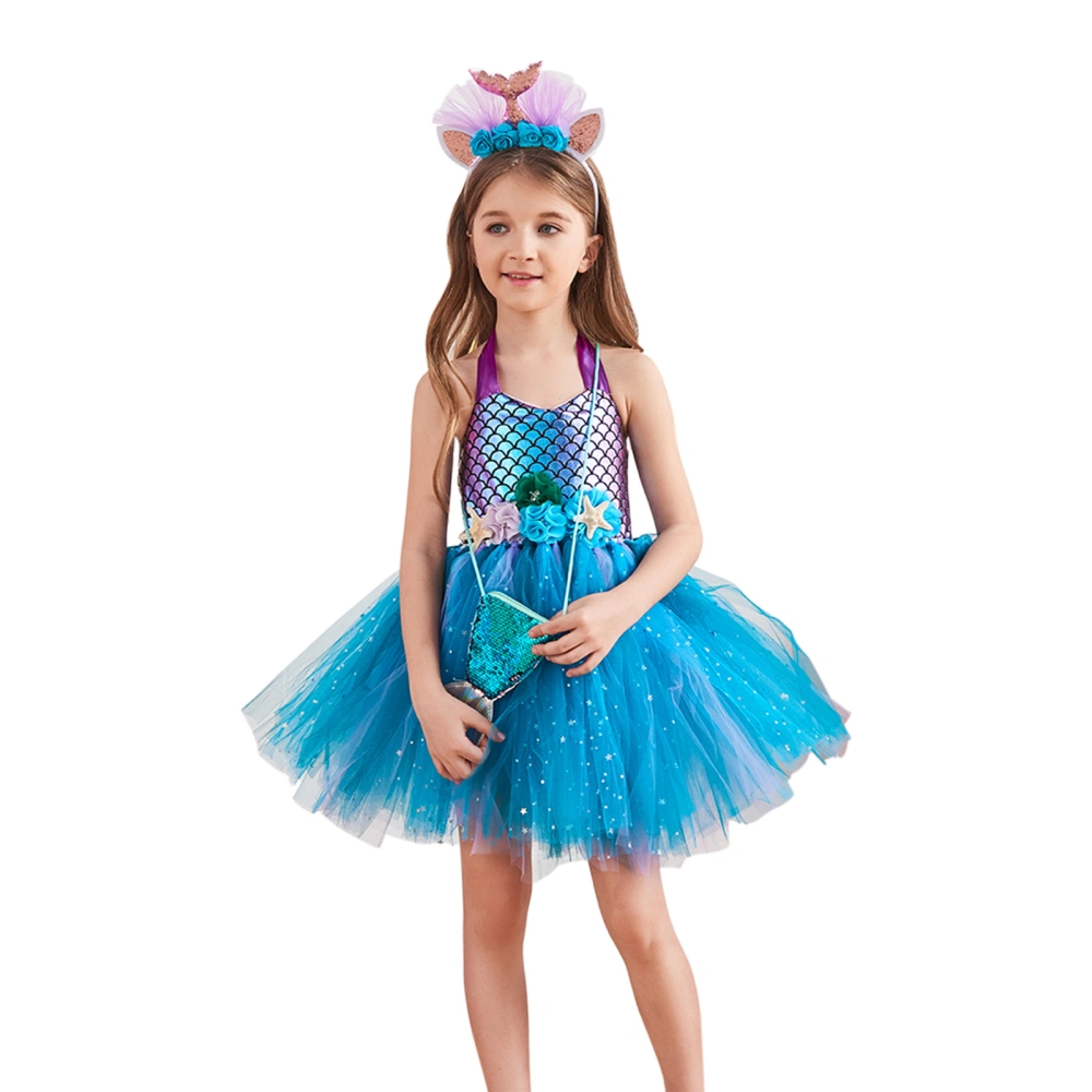 Girls Mermaid Princess Tulle Dress Headband Crossbody Bag Sets