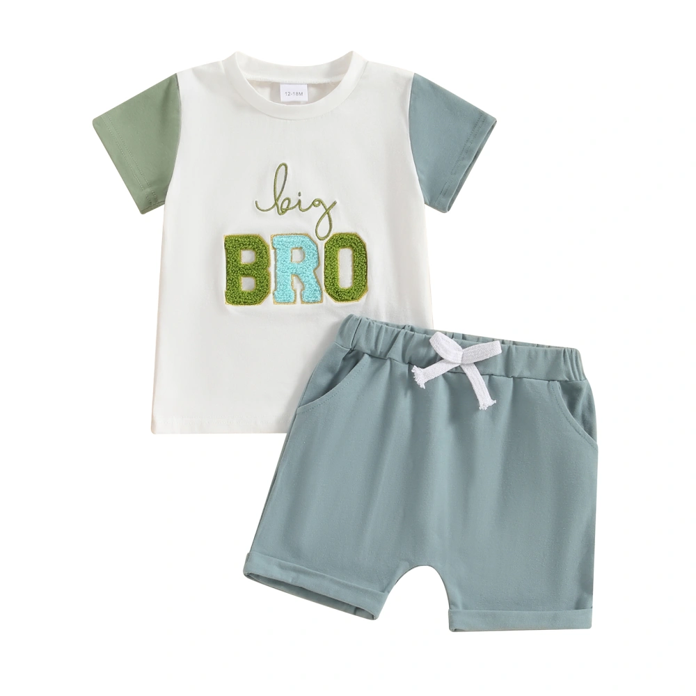 Boys Shorts Set, Short Sleeve Embroidery Letters T-shirt with Shorts