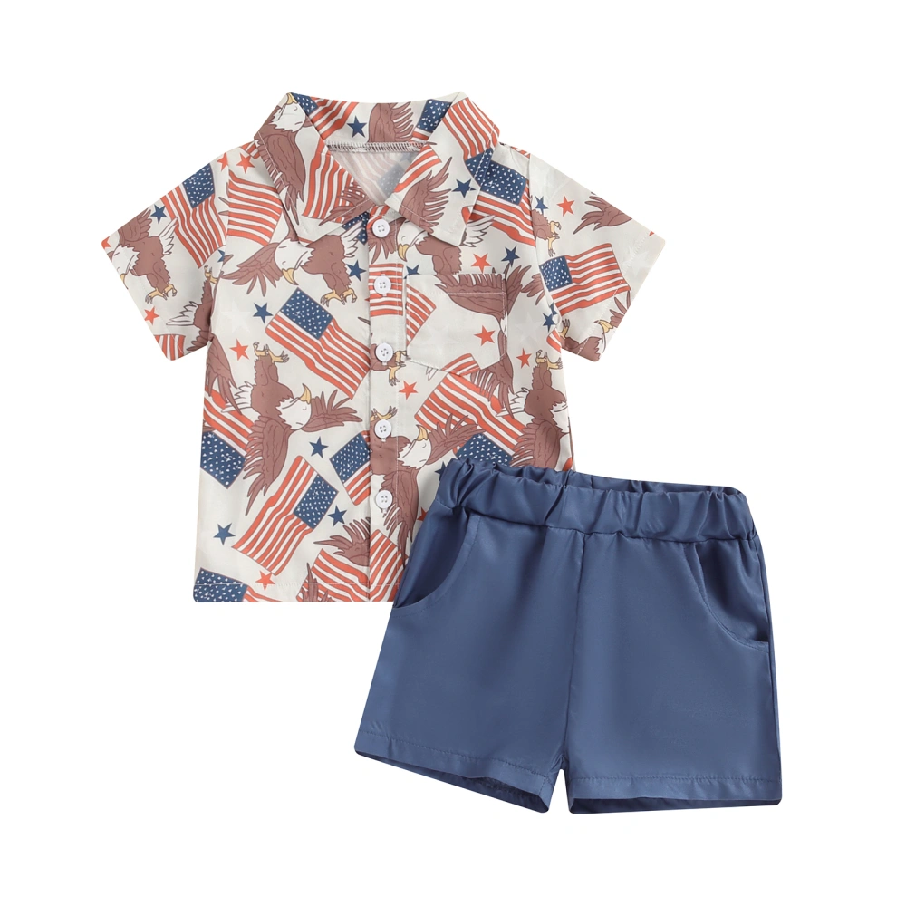 Little Boy 4th of July Outfits, Eagle Print Short Sleeve Tops Shorts 