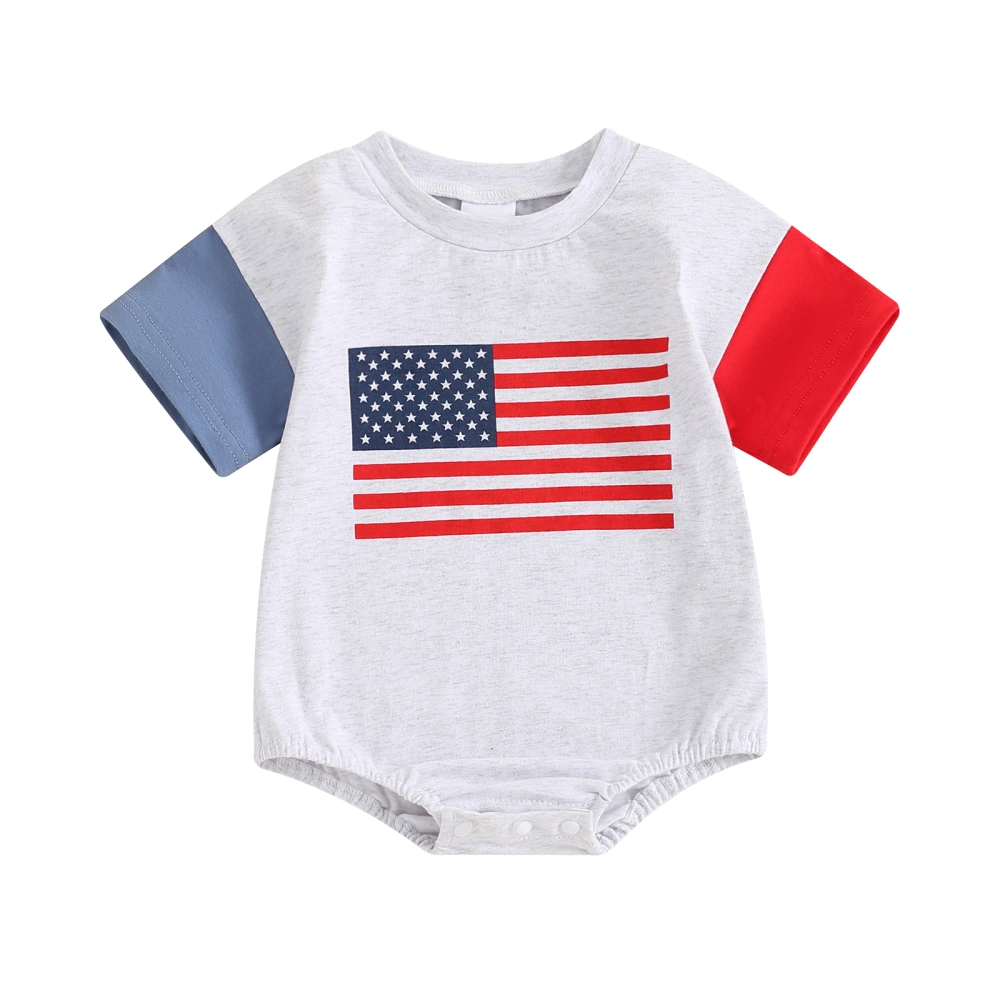 Baby Independence Day Romper Short Sleeve Crewneck Flag Print Romper