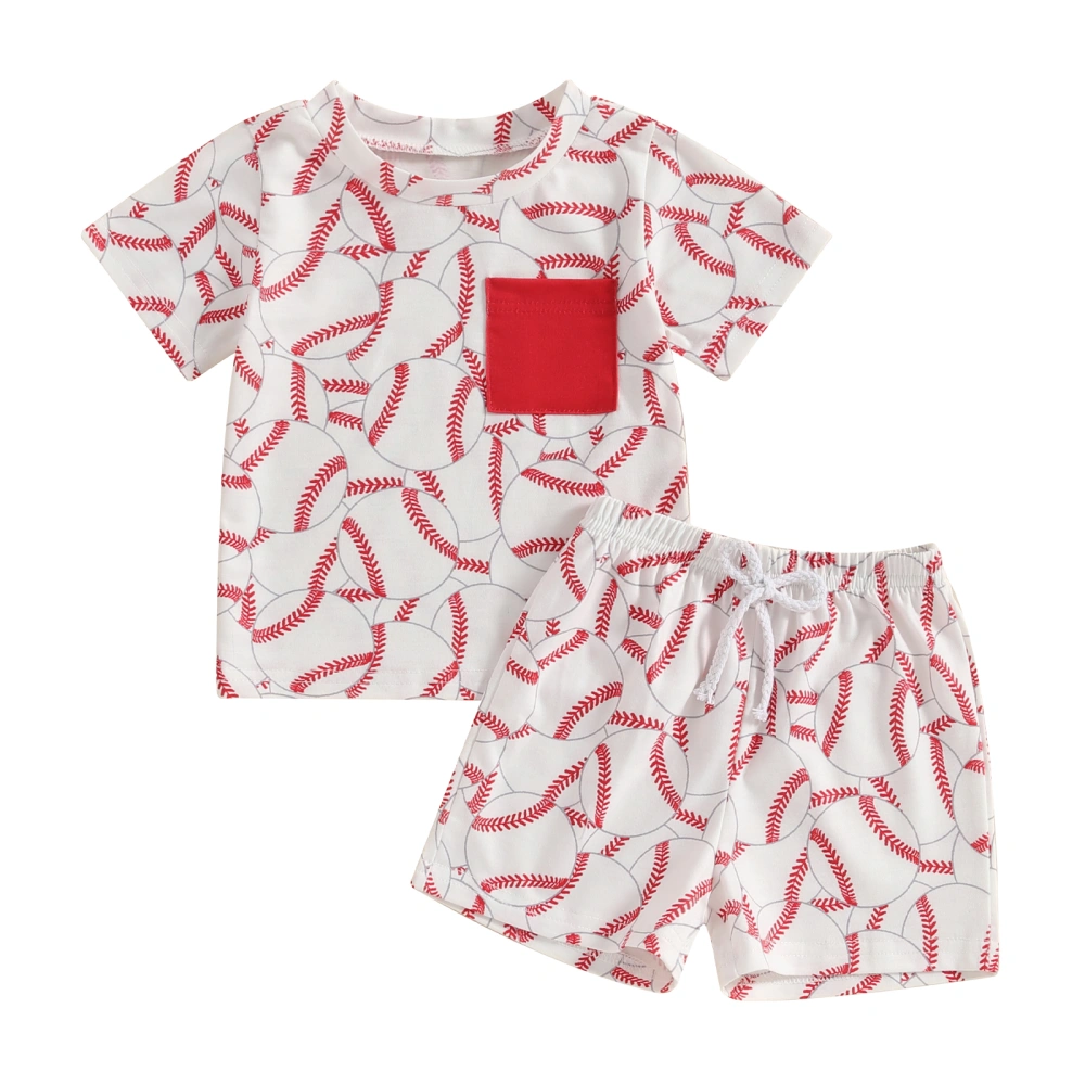 Toddler Boys Summer Outfits Baseball Print T-Shirts Tops Shorts Set