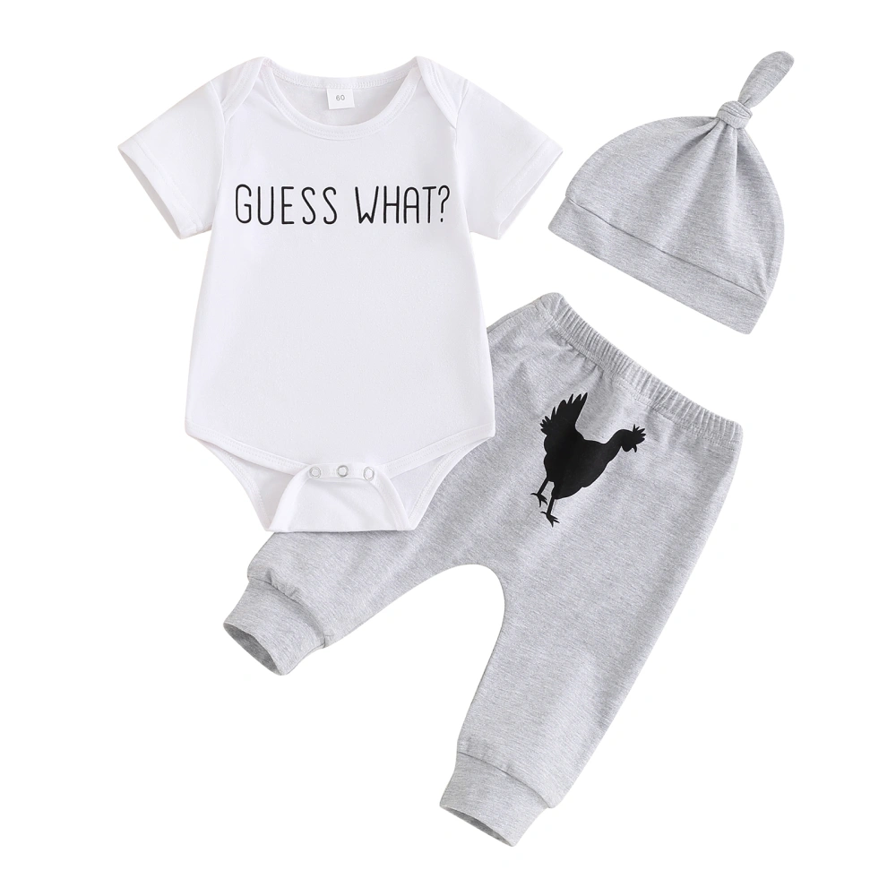 Boy Pants Outfits Letter Short Sleeve Romper Rooster Trousers Hat