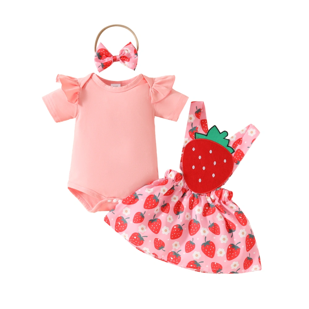 Baby Girls Outfits Romper + Strawberry Suspender Skirt + Headband