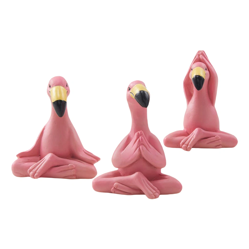 3Pcs Yoga Flamingo Decorative Figurines Miniature Garden Lawn Decor