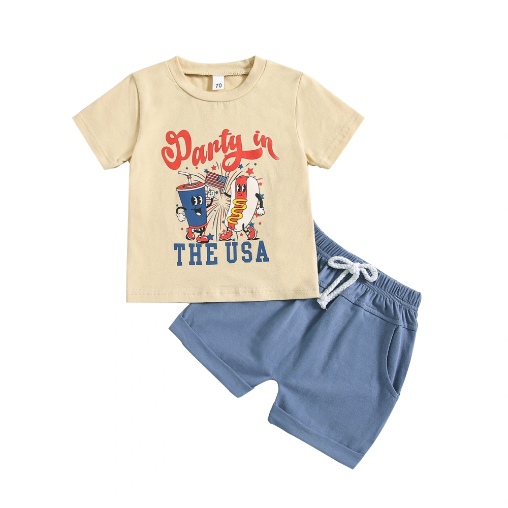 Boy 4th of Julty Outfit Letter Print Short Sleeve T-Shirt Shorts 