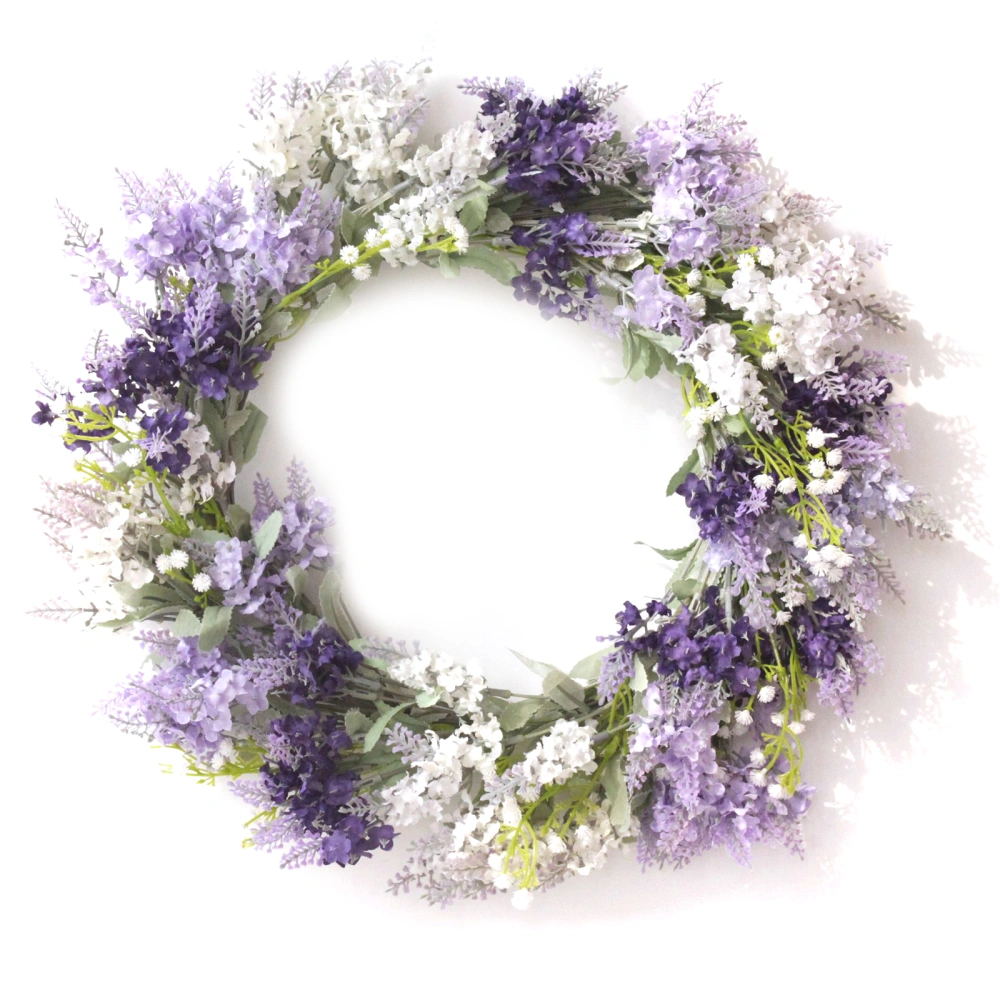 Spring Wreath for Front Door, Artificial Summer Wreath with Lavender