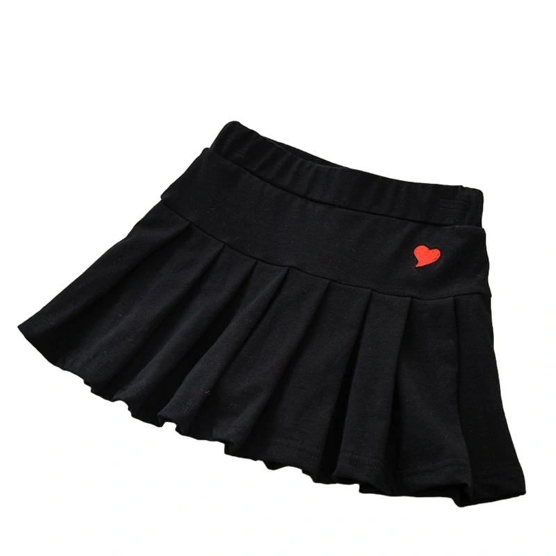 Girl's Skirt Shorts Elastic Waist Heart Embroidery Pleated Skorts 