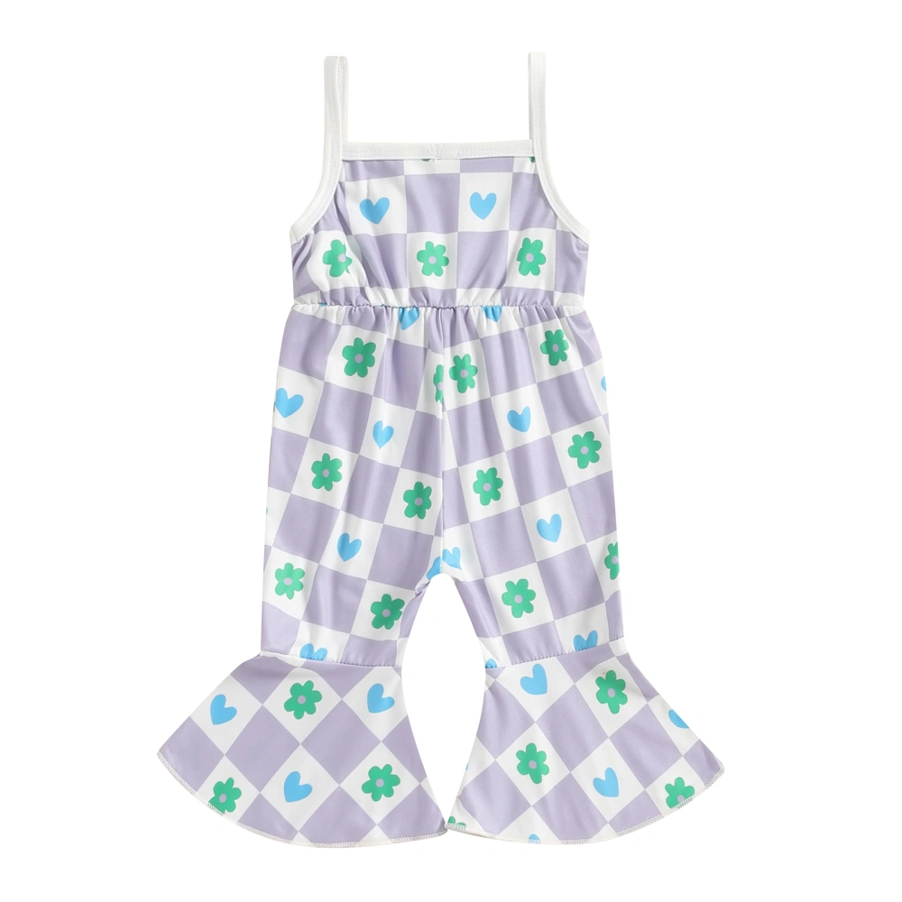 Baby Girl Overalls Jumpsuit Floral Plaid Sleeveless Flared Romper