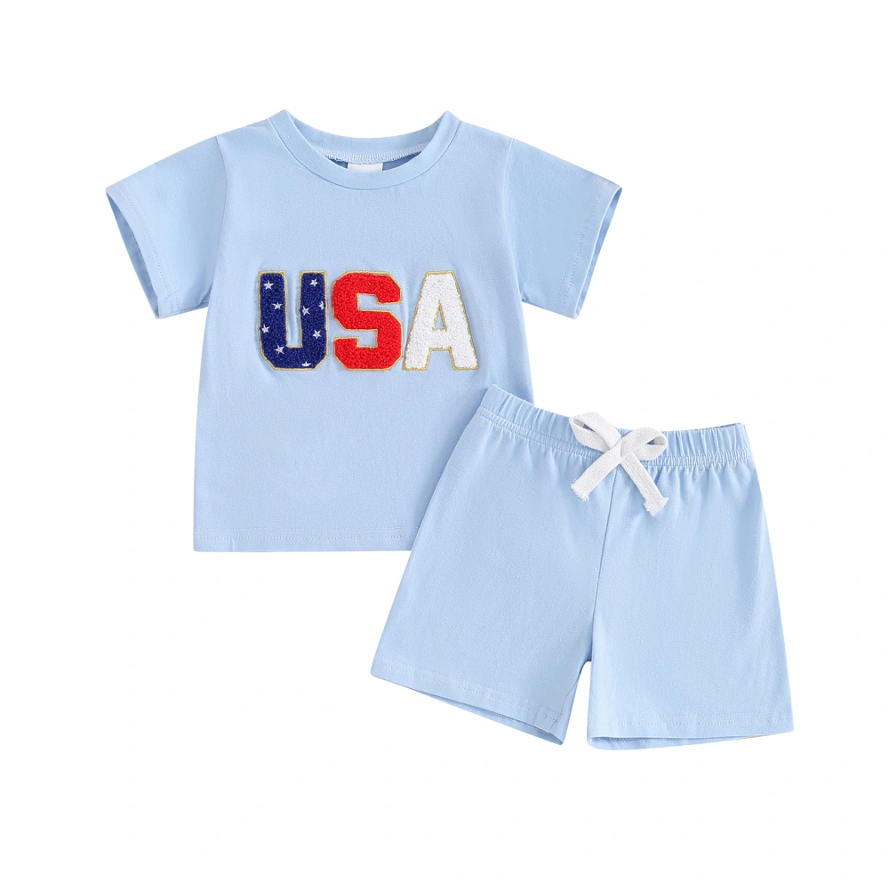 Baby Boy 4th of July Outfits Letter Embroidery Tops + Shorts Set