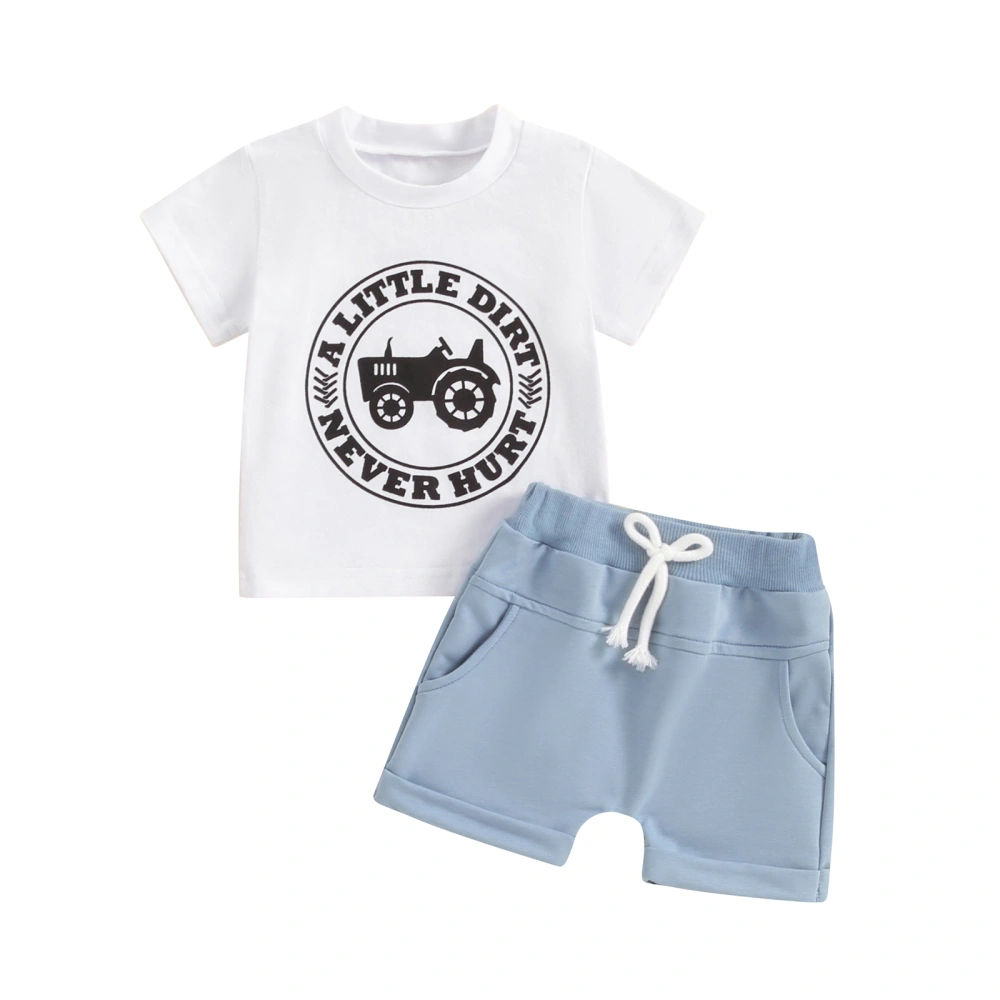 Boy Summer Outfit Letter Print Short Sleeve T-Shirt with Solid Shorts