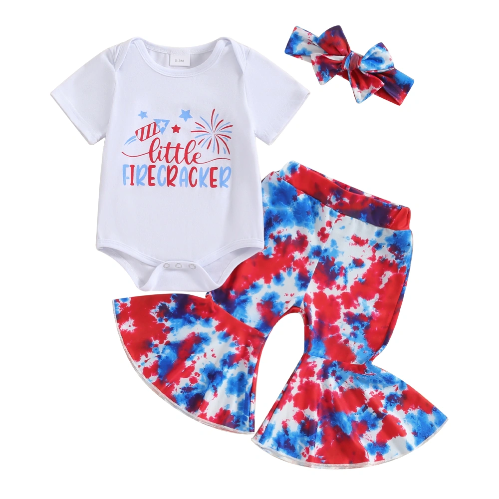 Baby Girl Outfits, Short Sleeve Romper Tie Dye Flare Pants Headband 