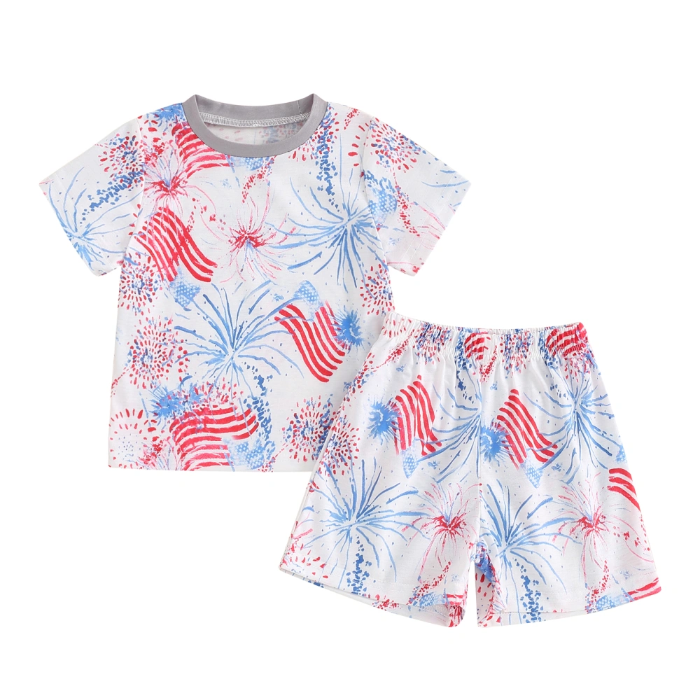 Baby Boy Girl 4th of July Outfits, Firework Short Sleeve Tops Shorts 