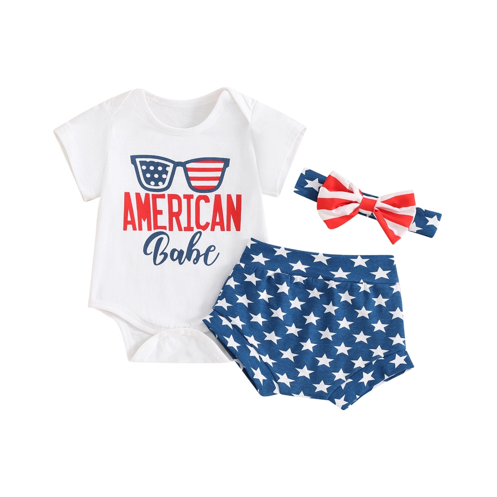 Baby Shorts Sets White Romper Stars Print Shorts Headband Sets