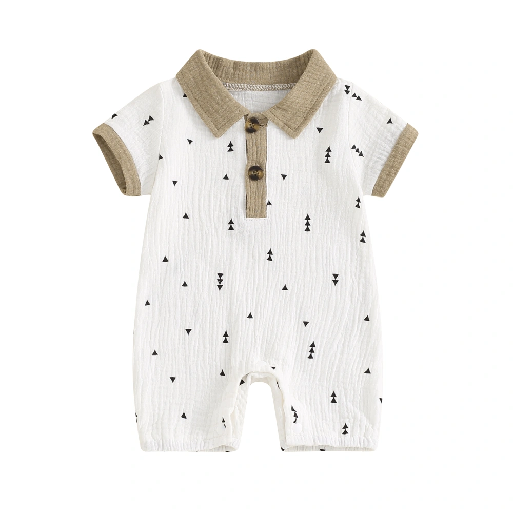 Baby Boy Jumpsuit Summer Short Sleeve Lapel Collar Graphic Romper