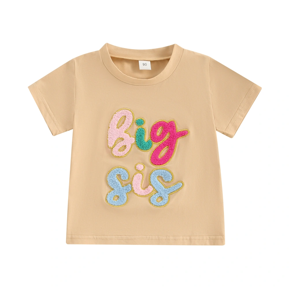 Toddler Girls T-Shirts Fuzzy Letter Embroidered Short Sleeve Shirts