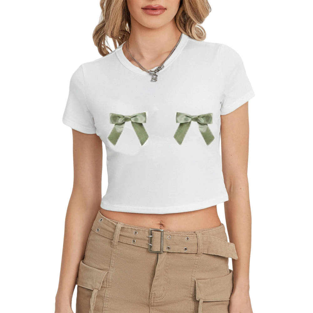 Women’s Slim Summer T-Shirt Fruit Print Short Sleeve Crop Tops