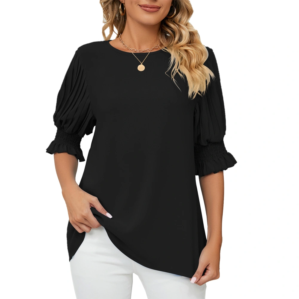 Women T-shirt, Crew Neck Short Sleeve Solid Loose Summer Tops