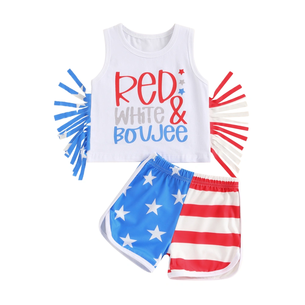 Boy 4th of July Outfit Letter Print Tassel Tank Tops Stripe Shorts