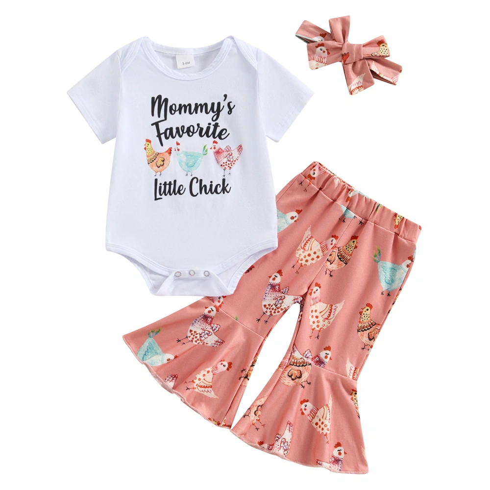 Baby Girls Summer Outfit, Letters Print Romper Chicken Pants Headband