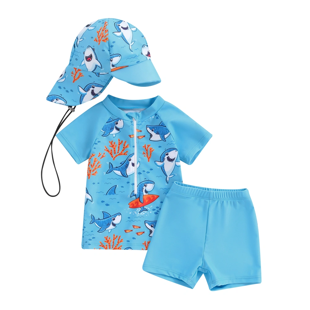 Baby Boys Rash Guard Set, Shark Tree Print Top with Shorts Hat