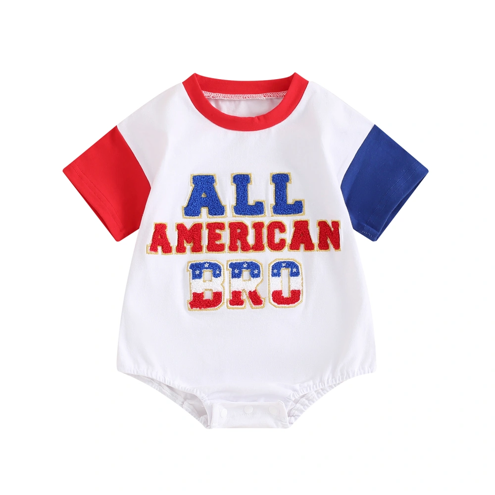 Baby Summer Romper 4th of July Outfits Letter Embroidery Jumpsuit 