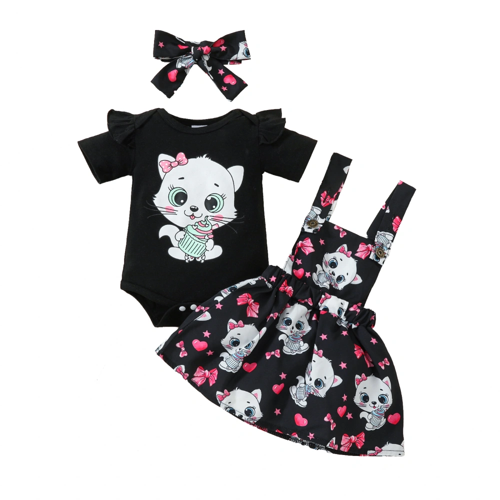 Baby Girls Dress Set, Cat Romper with Suspender Dress Headband