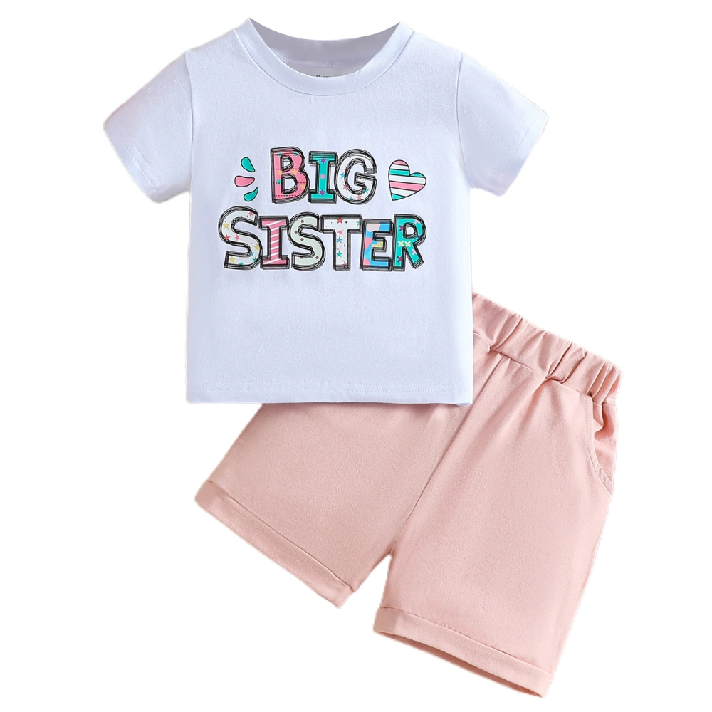 Toddler Girl Set, Letter Print Short Sleeve Tops Elastic Waist Shorts 