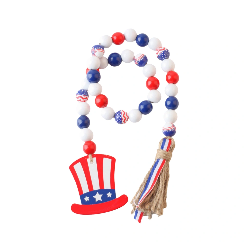 Independence Day Wood Bead Garland Decor with Tassels Flag Tag 