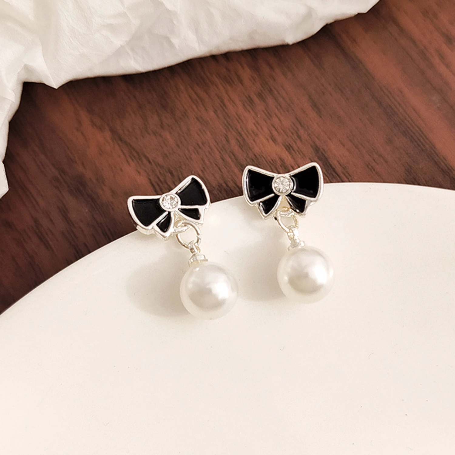 Bow Pearl Dangle Drop Earrings Minimalist Jewelry for Women Girls