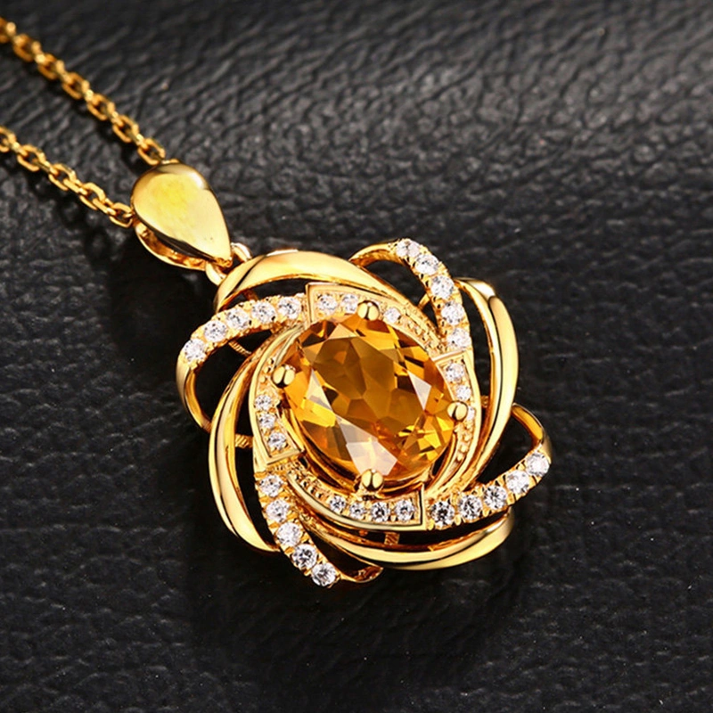 Women Flower Necklace Rhinestones Gemstones Pendant Charm Necklace