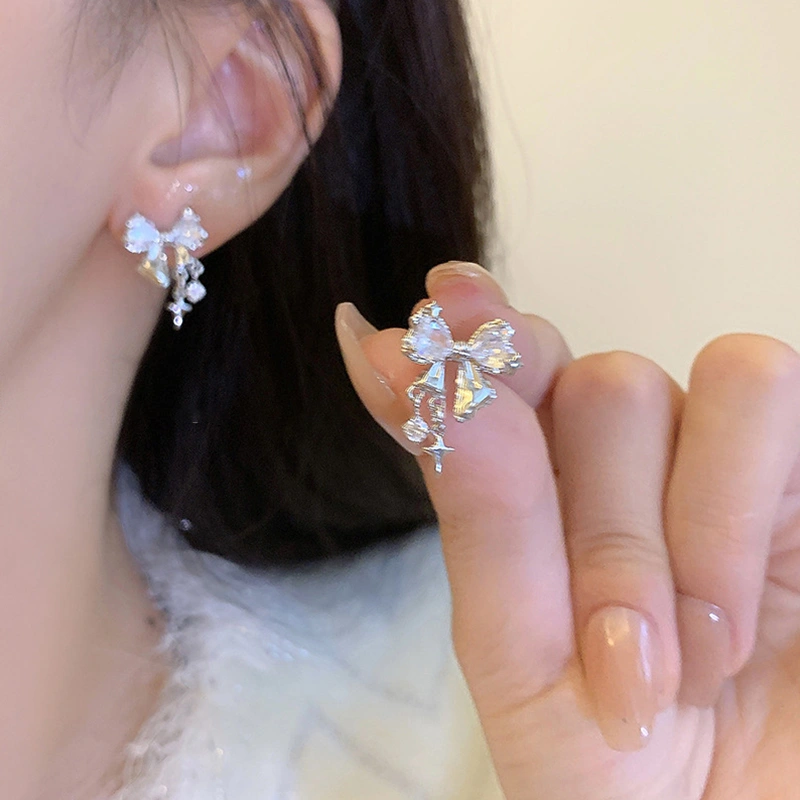 Bow Stud Earrings, Exquisite Elegant Rhinestone Earrings Jewelry Gift