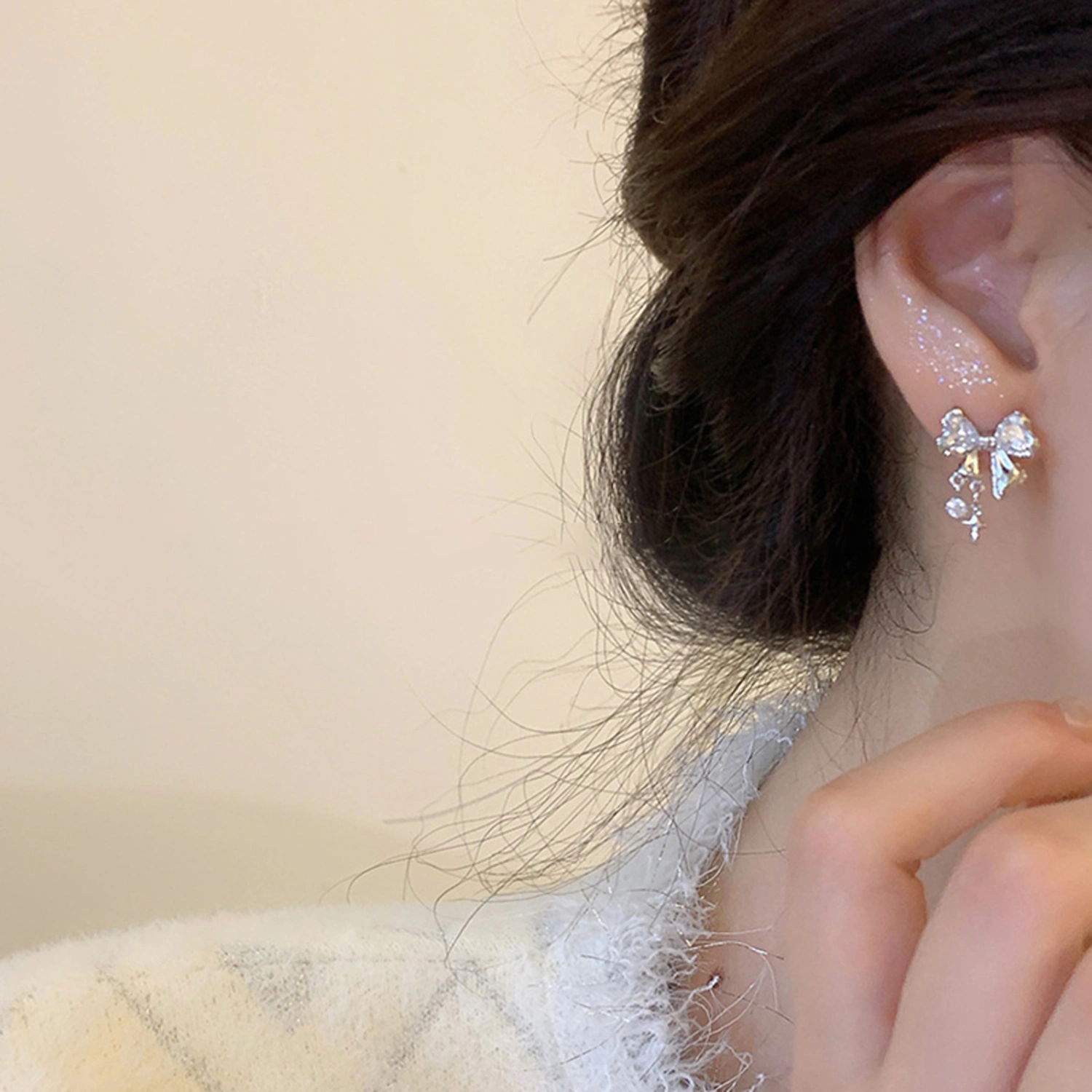 Bow Stud Earrings, Exquisite Elegant Rhinestone Earrings Jewelry Gift