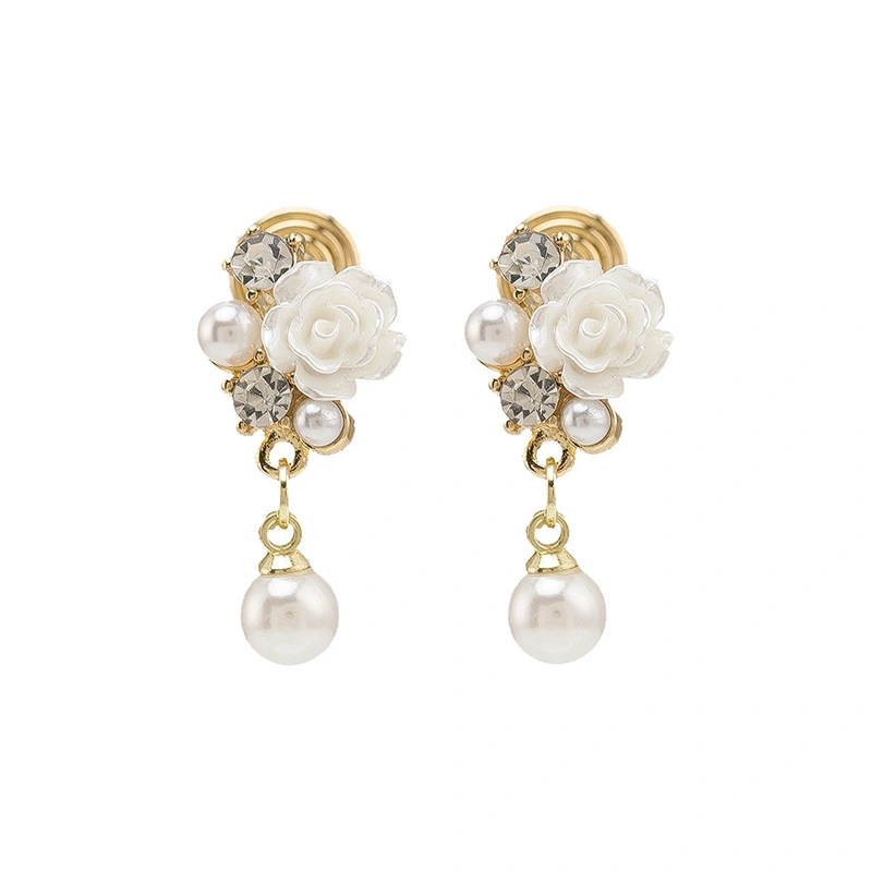 Women Camellia Flower Stud Earrings Dainty Pearl Drop Earrings